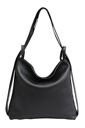 AmbraModa Sac en cuir de Vacchtte italien, sac portés dos sac portés épaule 2 en 1 sac à main pour femme GL019 noir 