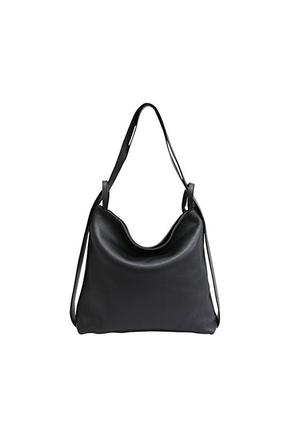 AmbraModa Sac en cuir de Vacchtte italien, sac portés dos sac portés épaule 2 en 1 sac à main pour femme GL019 noir 
