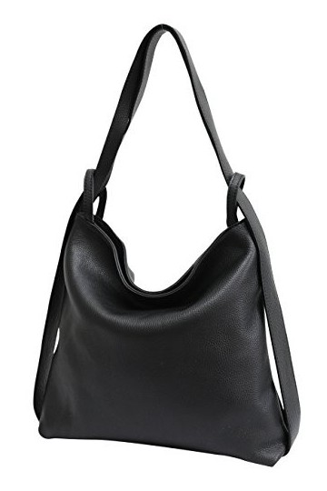 AmbraModa Sac en cuir de Vacchtte italien, sac portés dos sac portés épaule 2 en 1 sac à main pour femme GL019 noir 