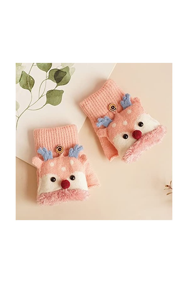 YANFJHV Noël Tricot Sans Doigts Plus Moufles Chaudes Flip Glove Hiver Motif Décontracté Mignon Multifonctionnel Gants Velours