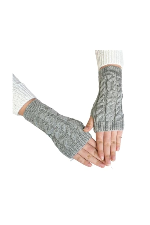 kiskick Accessoires dhiver chauds gants tricotés demi-doigts moufles antidérapantes élastiques de couleur unie avec motif to