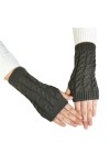 kiskick Accessoires dhiver chauds gants tricotés demi-doigts moufles antidérapantes élastiques de couleur unie avec motif to