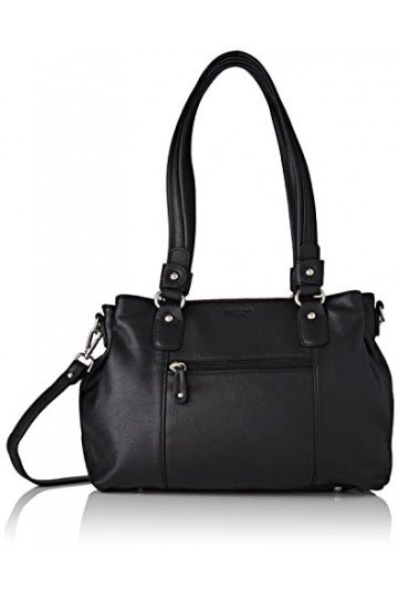 Hexagona - Sac porté épaule 2 anses - Compatible téléphone portable - Pour Femme - Collection Confort - Noir - En cuir de vac