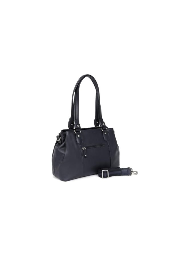 Hexagona - Sac porté épaule 2 anses - Compatible téléphone portable - Pour Femme - Collection Confort - Noir - En cuir de vac