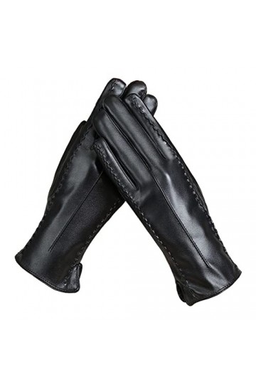Gefomuofe Gants en cuir pour femme Bowknot Gants chauds en cuir dagneau véritable et doublés de laine de cachemire Gants dh