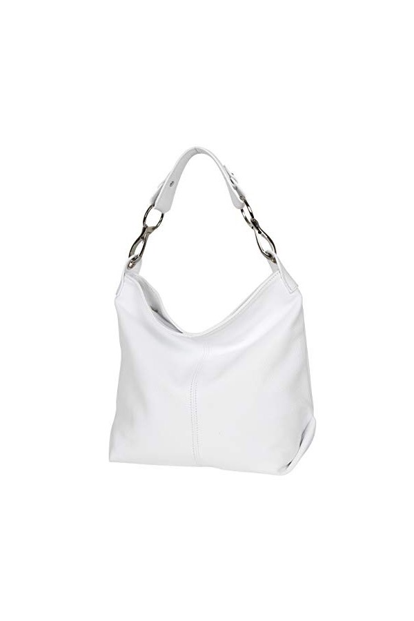 AmbraModa GL033 - Sac à main sac porté épaule en cuir véritable pour femme Blanc 