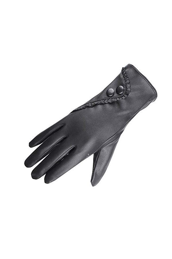 Gants pour femme en cuir pour temps froid - Noir - Cadeau tendance pour femme - Moufles dhiver douces et chaudes, Noir , tai