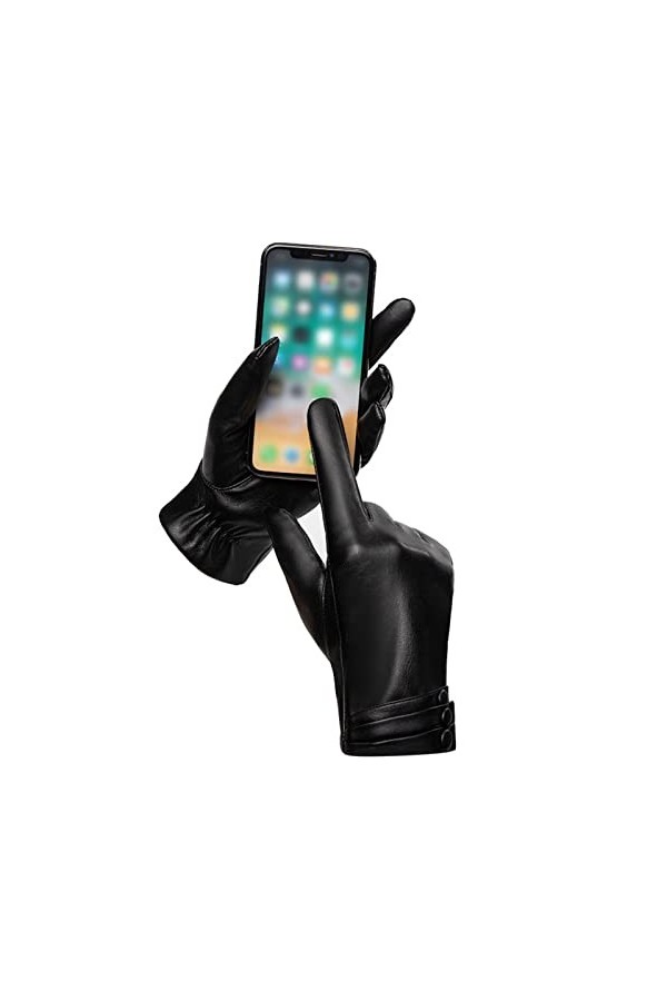 CANTOB Moufles pour femme - Gants isolants pour temps froid - Imperméables - Écran tactile - En cuir chaud - Doublure polaire