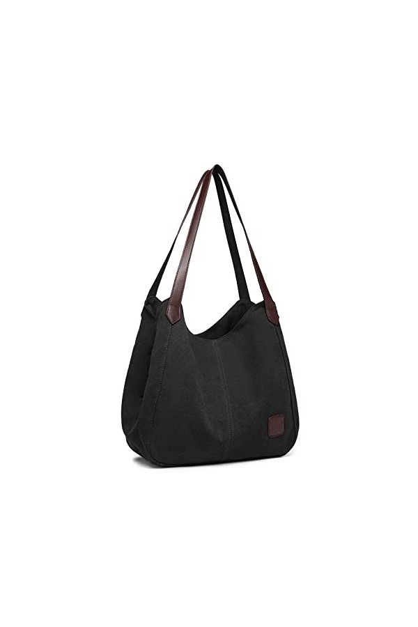 Kono Sac à main en toile pour femme - Style vintage - Plusieurs poches - Avec poignée supérieure - Pour le shopping, le trava