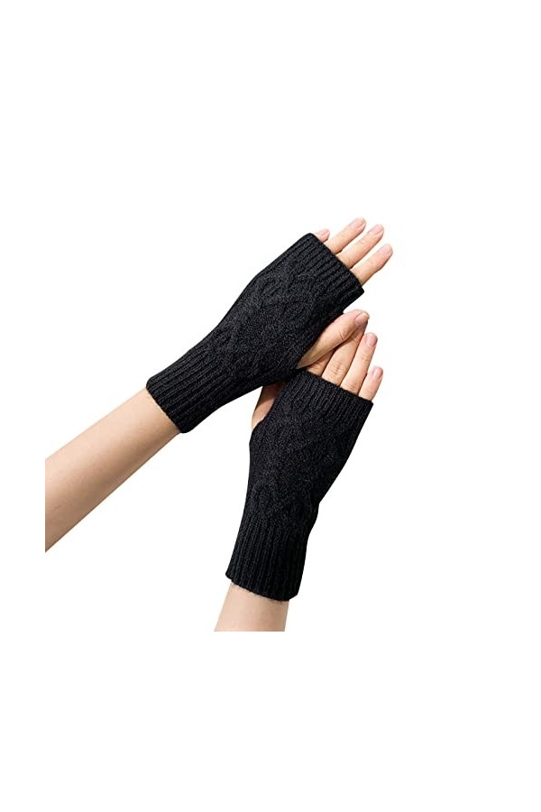 Mitaines sans doigts pour femme Mitaines à manches longues Gants tricotés chauffe-bras Moufles pour Noël Cadeau danniversair