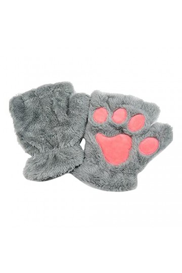 TOPPU Mitaines dhiver en peluche pour femme - Motif pattes de chat - Moufles en fausse fourrure - Moufles pour fille Gris 