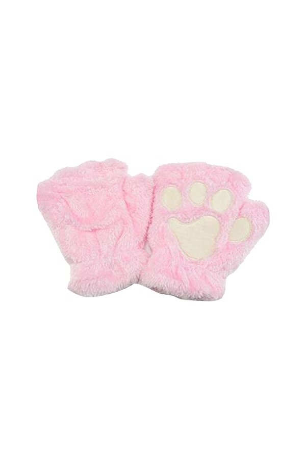 TOPPU Mitaines dhiver en peluche pour femme - Motif pattes de chat - Moufles en fausse fourrure - Moufles pour fille Gris 