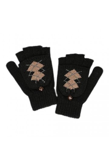 JUNGEN Gants Hiver Mitaines Tricoté Gants Épaissi en Tricot Mitaine Chaude et Épaisse pour Femme Noir 