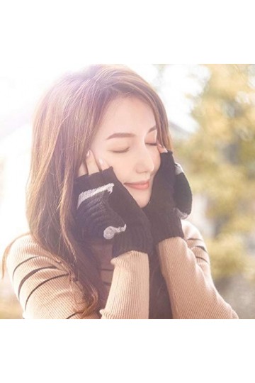 JUNGEN Gants Hiver Mitaines Tricoté Gants Épaissi en Tricot Mitaine Chaude et Épaisse pour Femme Noir 