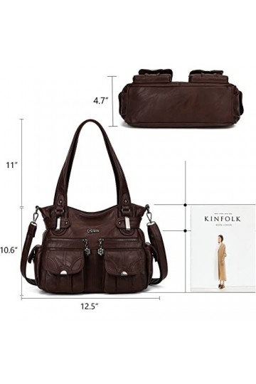 KL928 - Sac à main pour femme - En cuir élégant - Avec bandoulière et hanses - Avec de nombreux compartiments, L