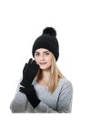 ADOSSAC Gants Chauds Tactiles Hiver Gants Ecran Tactiles Gant Femme Chaud Tricot Bonnet dhiver tricoté Bonnet à Pompon en Fo
