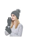 ADOSSAC Gants Chauds Tactiles Hiver Gants Ecran Tactiles Gant Femme Chaud Tricot Bonnet dhiver tricoté Bonnet à Pompon en Fo