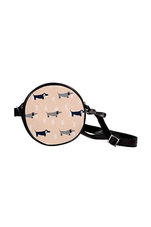 Sac à bandoulière rond en toile avec motif chien mignon, multicolore