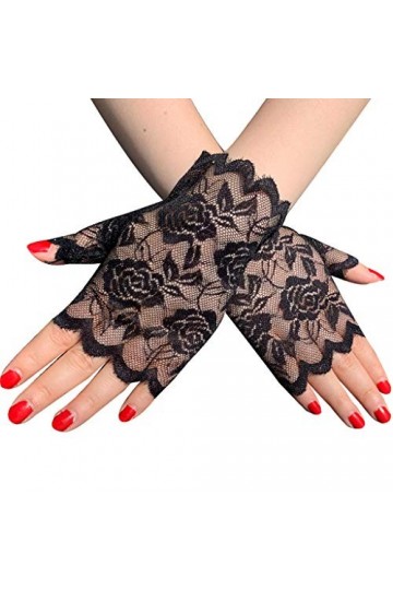 MYhose Gants Femmes Été Floral Dentelle Gants sans Doigts UV Protection Solaire Moufles De Conduite Negree