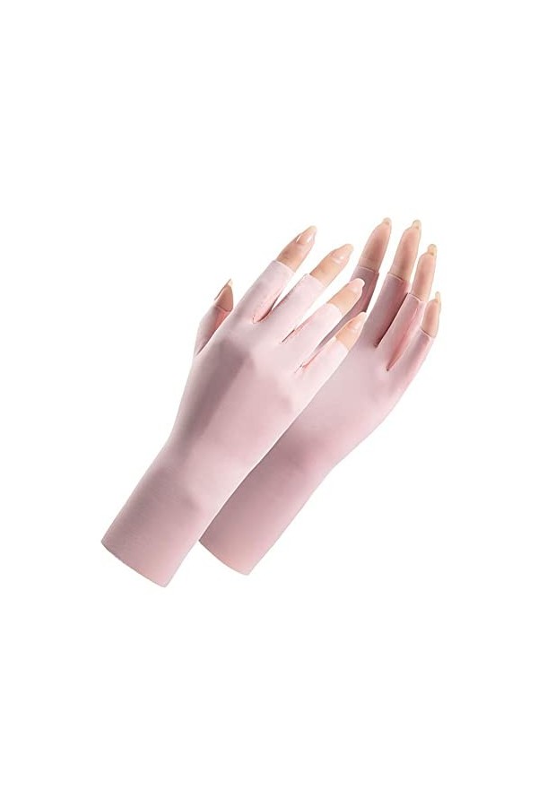ZXCVWWE 2023 Gants de protection solaire dété UV demi-doigt Ice Moufles de couleur pour femme Taille unique Respirant Soie C