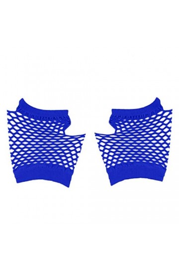 Gants courts en maille pour enterrement de vie de jeune fille - Gants convertibles des années 80 - Bleu - Taille unique