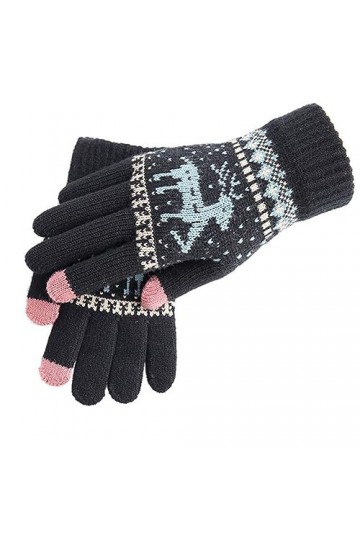 BYNYXI Gants de Noël Femmes Hommes, Gants tricotés Doublés Écran tactile Gants à doigts avec motif délan Gants dhiver épaissi