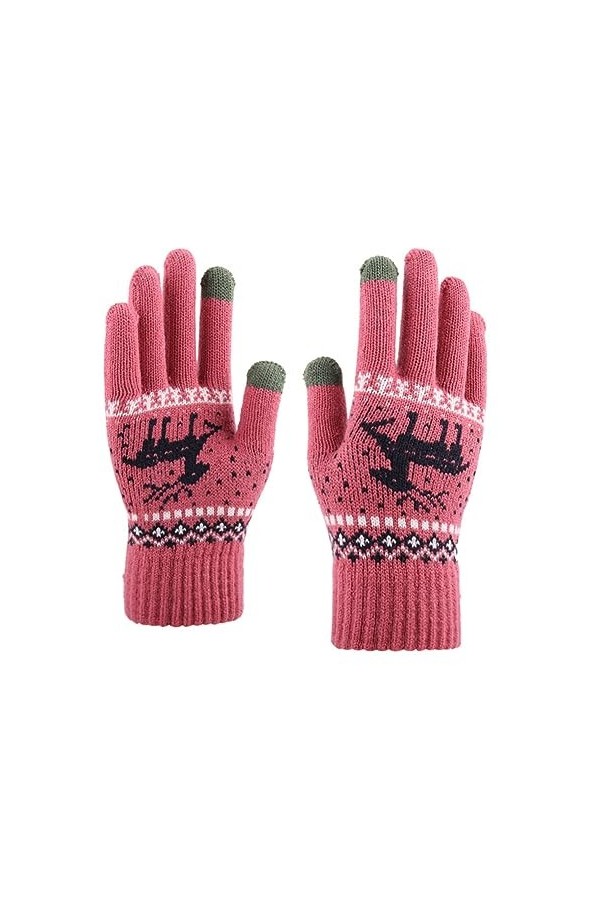BYNYXI Gants de Noël Femmes Hommes, Gants tricotés Doublés Écran tactile Gants à doigts avec motif délan Gants dhiver épaissi