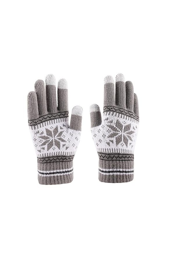 BYNYXI Gants de Noël Femmes Hommes, Gants tricotés Doublés Écran tactile Gants à doigts avec motif délan Gants dhiver épaissi