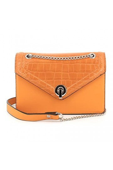 FLORA CO PARIS Petit Sac Bandoulière Femme Chaîne A Rabat - Sacoche Messenger Porté Epaule Main Cuir PU Croco Lisse - Besace 