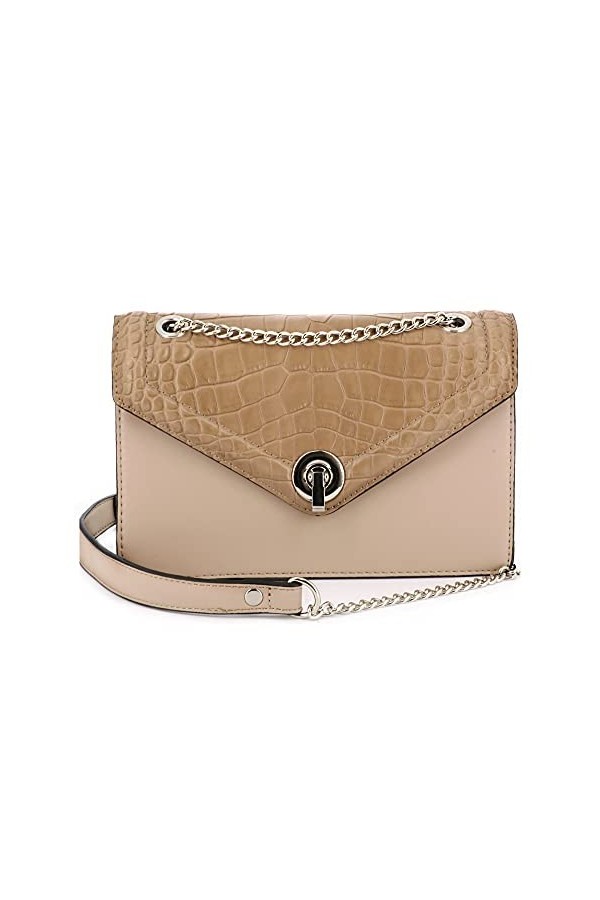 FLORA CO PARIS Petit Sac Bandoulière Femme Chaîne A Rabat - Sacoche Messenger Porté Epaule Main Cuir PU Croco Lisse - Besace 