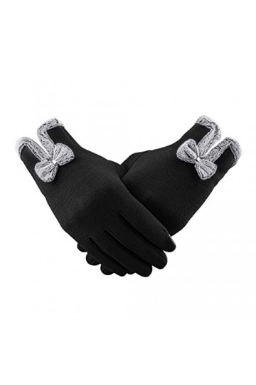 Gants dhiver pour femme Moufles doublées double couche en laine chaude et épaisse coupe-vent Gants dextérieur tricotés, Noi