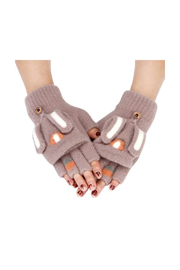 HANXIULIN Gants dhiver chauds en tricot avec doublure en polaire pour femme - Moufles dhiver en laine avec doublure en pola