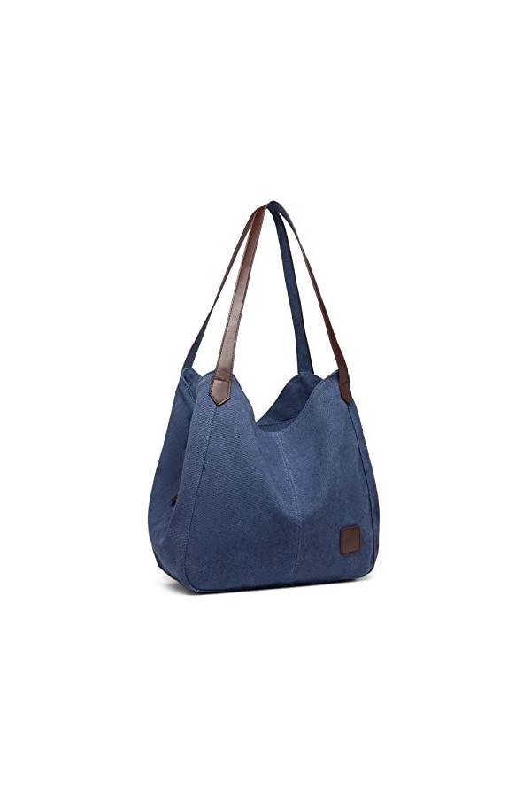 Kono Sac à main en toile pour femme - Style vintage - Plusieurs poches - Avec poignée supérieure - Pour le shopping, le trava