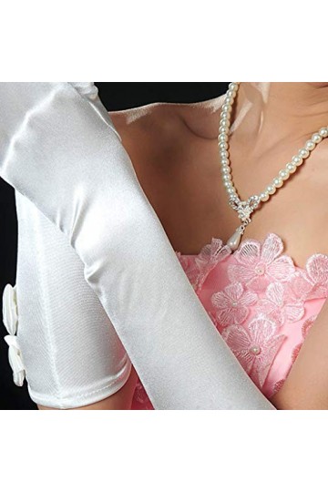 SUCHUANGUANG 1 Paire Femmes De Mariée Blanc De Mariage Gants Longs Double Bowknot Faux Perle Décor Coude Longueur Plein Doigt