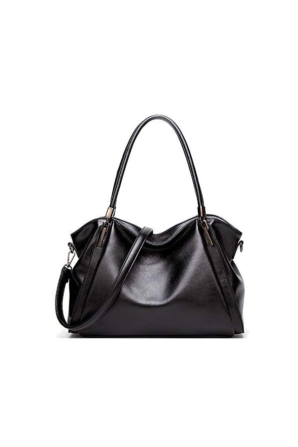 Coolives Hobo Sac à épaule avec Bandoulière pour Femme Elegant Sacs a Main en Cuir PU Sac Cabas Horizontal Sac a Tote Noir