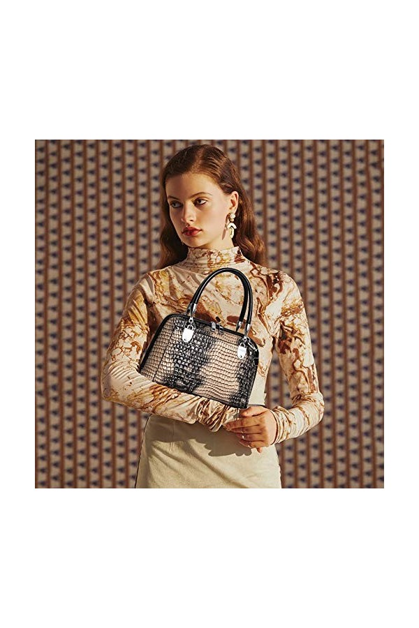 NICOLE & DORIS Femmes Sac à Main Rétro Sac à Bandoulière en Crocodile Sac Messenger en Cuir PU Sacs Portés épaule Classique P