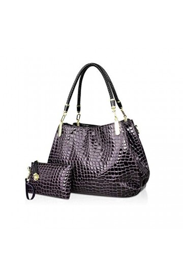 NICOLE&DORIS New Crocodile Grain PU cuir Femmes/Ladies sac à main bandoulière Totes Grand sac Violet foncé