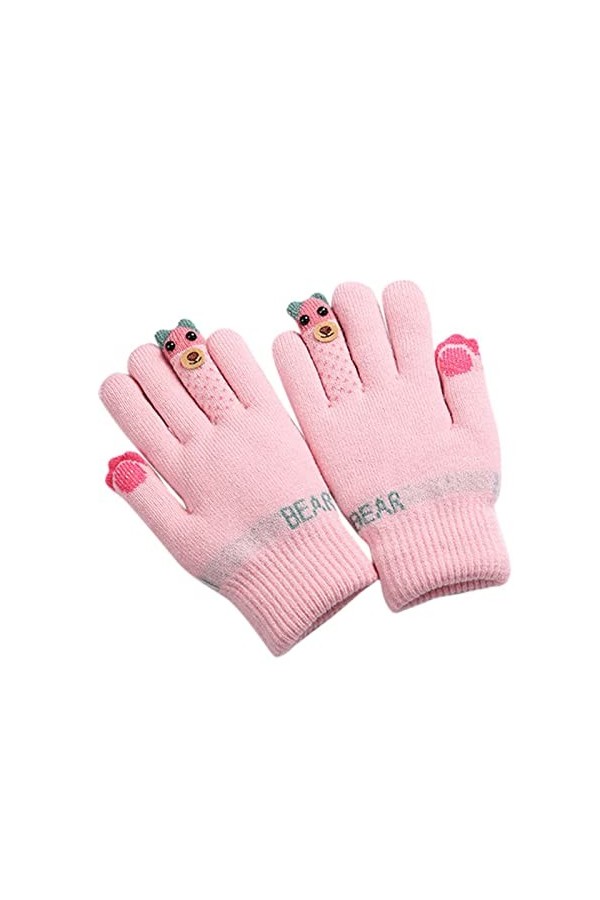 LTWOTEJNG Dessin animé Hiver Gants de Ski Chauds Garçons Doigts Polaire Tricoté Plein Bébé Gants Moufles Gants Écharpe Noir F