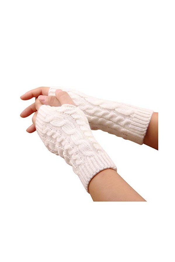 Gants tricotés pour femme - Manches tendance avec trou pour le pouce - Moufles extensibles - Mitaines tricotées - Sans doigts