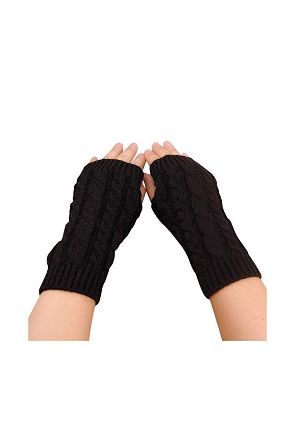 Gants tricotés pour femme - Manches tendance avec trou pour le pouce - Moufles extensibles - Mitaines tricotées - Sans doigts