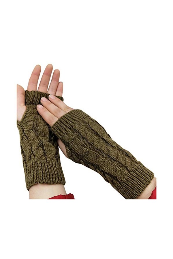 Gants tricotés pour femme - Manches tendance avec trou pour le pouce - Moufles extensibles - Mitaines tricotées - Sans doigts