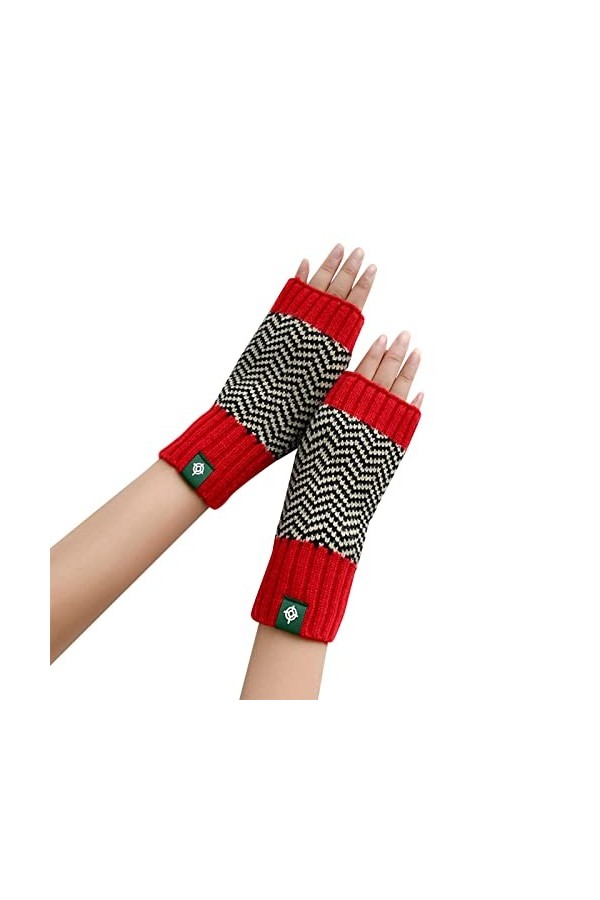 YANFJHV Femmes Automne et Hiver Tricoté Chaud Chevron Mitaines Noires, a, taille unique