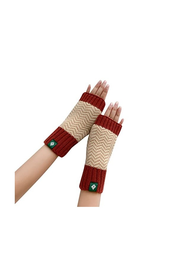 YANFJHV Femmes Automne et Hiver Tricoté Chaud Chevron Mitaines Noires, a, taille unique