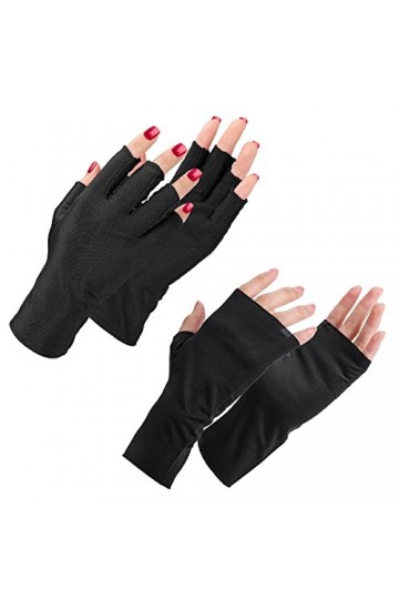 2 Paires Mitaines Femme Gants Anti UV Nail Art Noir Été Protection Solaire Gants de Conduite Nail Art Gants de Protection pou