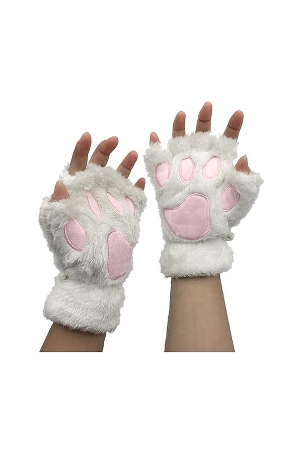 Gants Polaire Femme De Griffe De Chat Mitaine Femme Hiver Patte De Chat Mitaines En Fausse Demi-Doigt Hiver Gants Mignon Pour