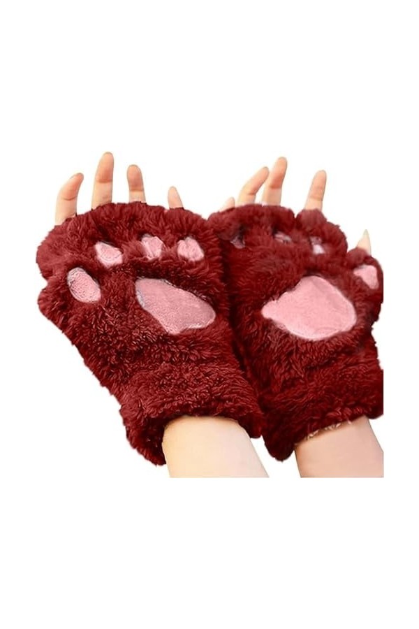Gants Polaire Femme De Griffe De Chat Mitaine Femme Hiver Patte De Chat Mitaines En Fausse Demi-Doigt Hiver Gants Mignon Pour