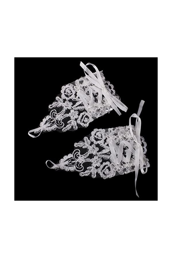 Gants de Mariage en Dentelle Orné de Paillettes pour Mariée - Blanc