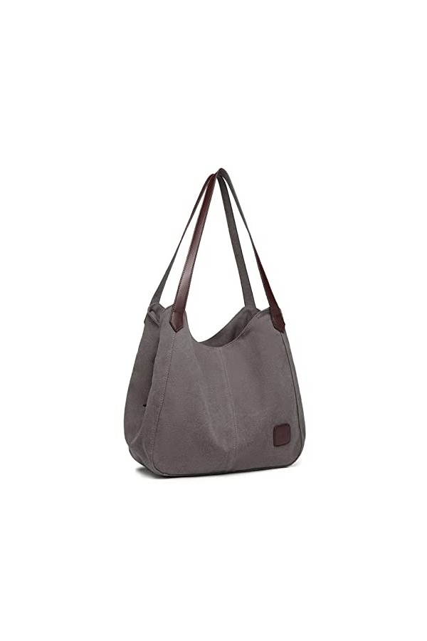 Kono Sac à main en toile pour femme - Style vintage - Plusieurs poches - Avec poignée supérieure - Pour le shopping, le trava