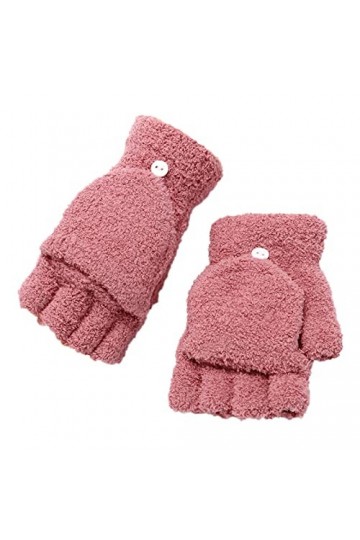 Moufles pour femme - Gants thermiques en tricot polaire pour femme - Gants chauds en polaire corail - Poignets élastiques - G
