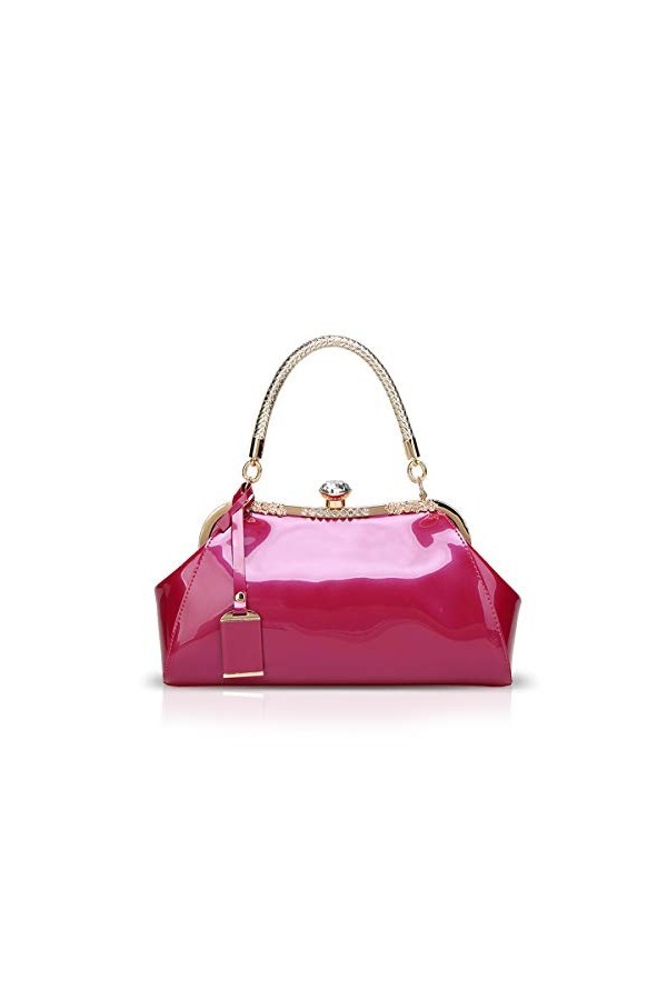 NICOLE & DORIS Sacs à Main pour Femme Pochette Femme Cuir Verni Sacs de soirée à la Mode Sac porté épaule pour la fête Rose